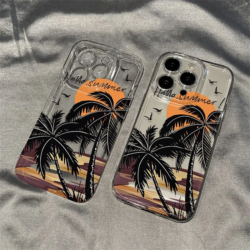ins风日落椰树适用苹果15手机壳iPhone13promax防摔12/11新7/8p