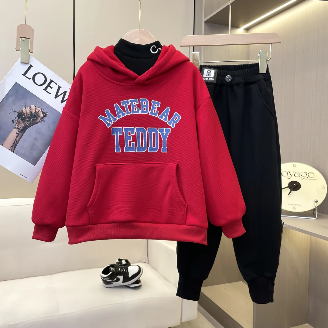 儿童中大童连帽加绒印花休闲时尚韩版百搭秋冬套头卫衣新款X259
