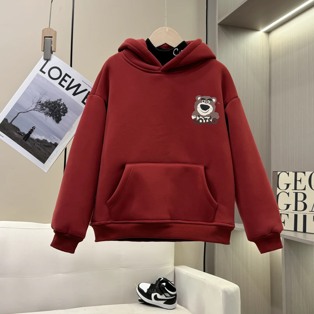 男童冬款休闲宽松童装中大童洋气衣服儿童小熊印花连帽卫衣LYJ032