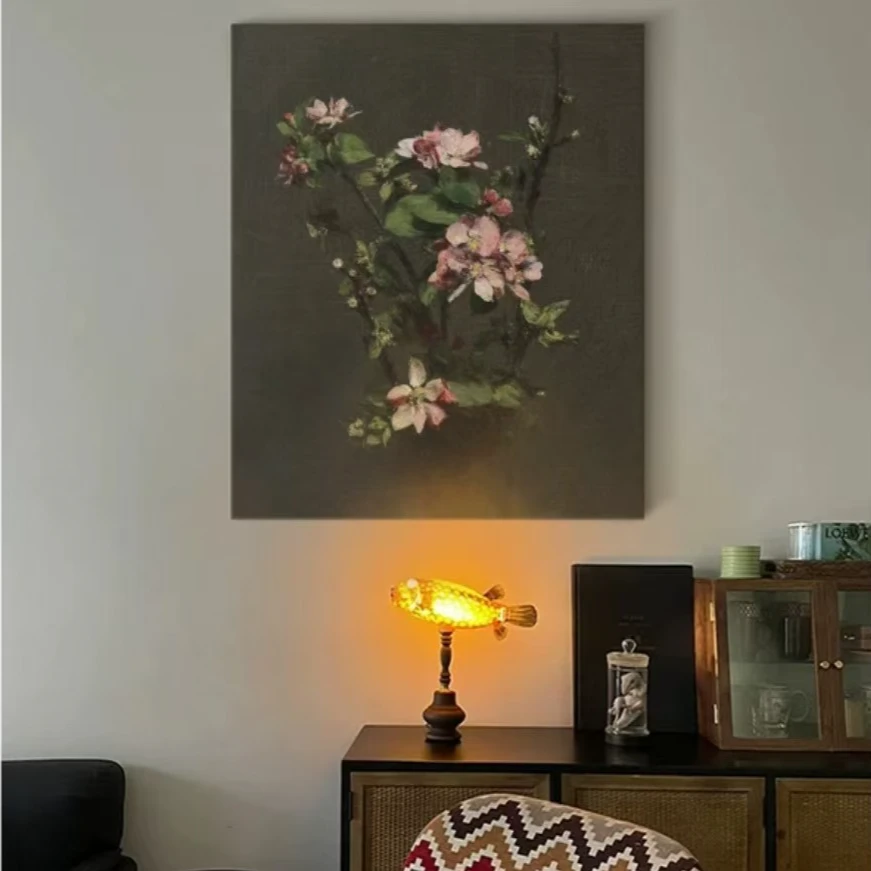 黑色花卉纯手绘卧室简约绿植卧室客厅装饰画书房简约花卉6060