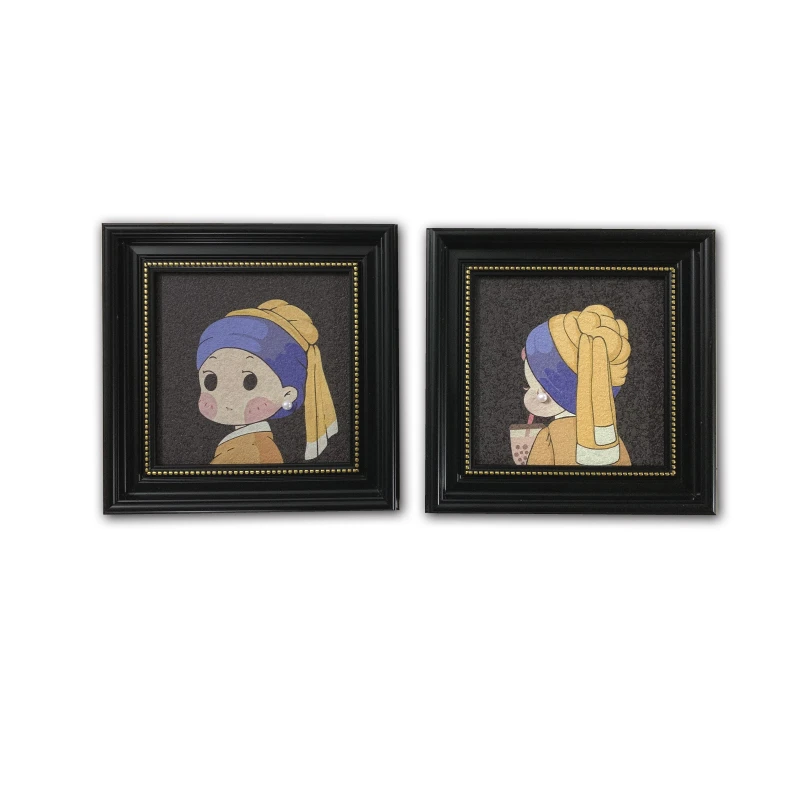 中古风珍珠夫人卧室床头装饰画法式复古客厅组合挂画