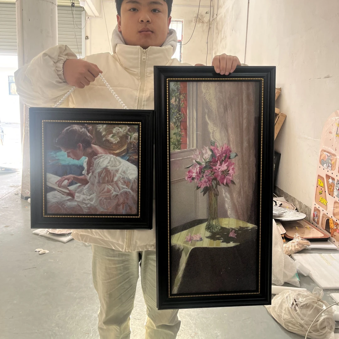 法式小众花卉静物仿油画客厅挂画餐厅复古装饰画美式少女两联4040