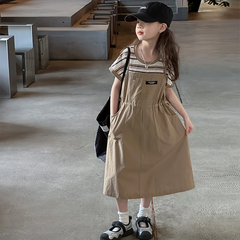 女大童连衣裙夏季2024新款儿童女孩高级感条纹裙子韩系公主裙夏装