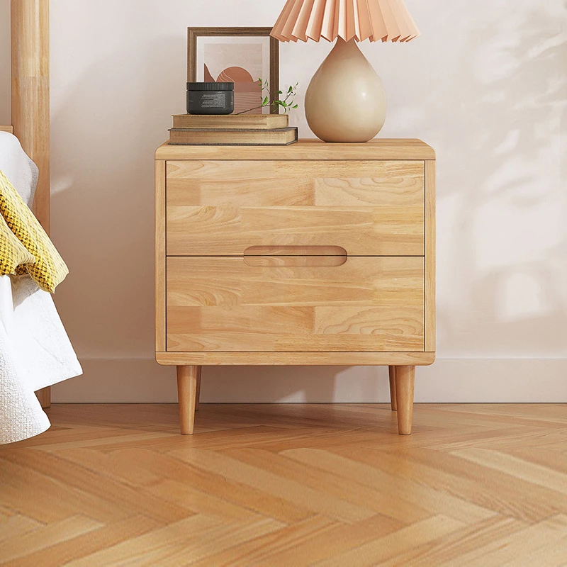 实木双抽屉卧室床头柜实木小柜子收纳柜床边柜橡胶木