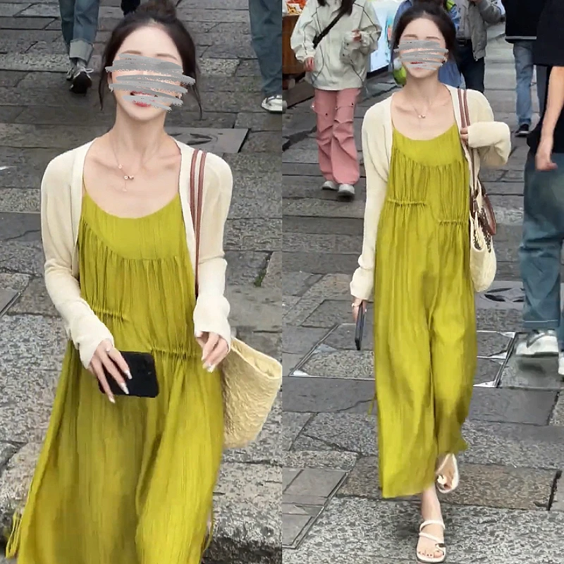洋气时尚夏季薄款吊带裙韩版宽松显瘦慵懒长裙连衣裙2024新款女