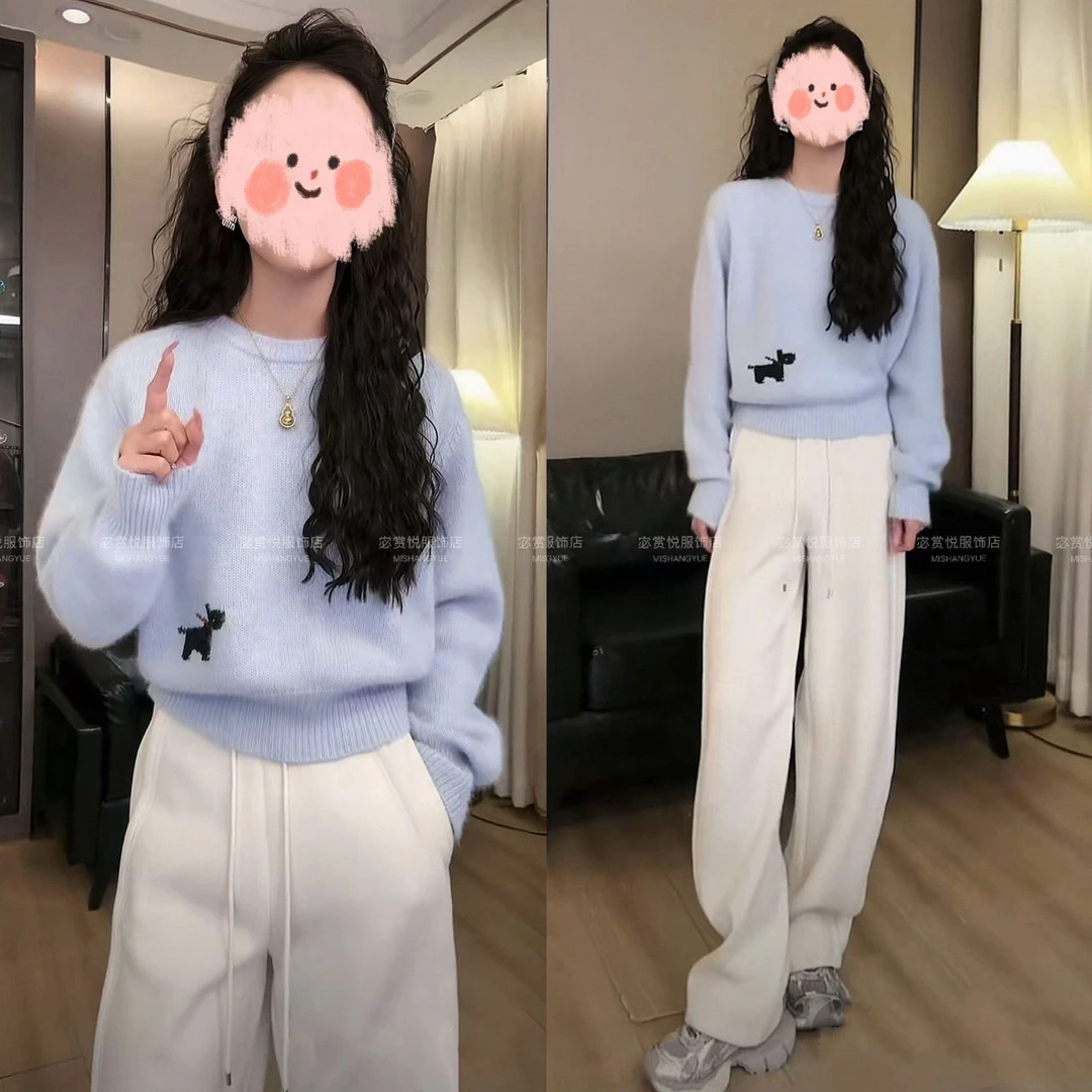 女士时尚百搭服装上衣裤子加绒宽松秋冬套头休闲网红针织减龄显瘦