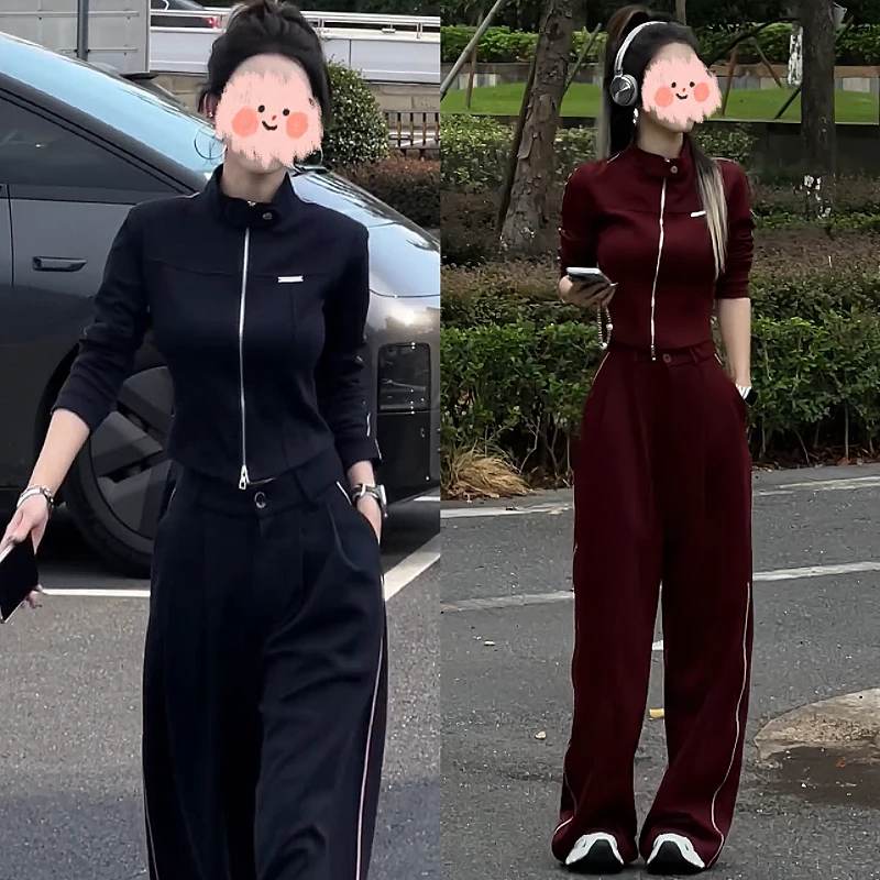 套装显瘦阔腿裤气质运动高腰时尚休闲女装网红秋冬长裤春秋长袖