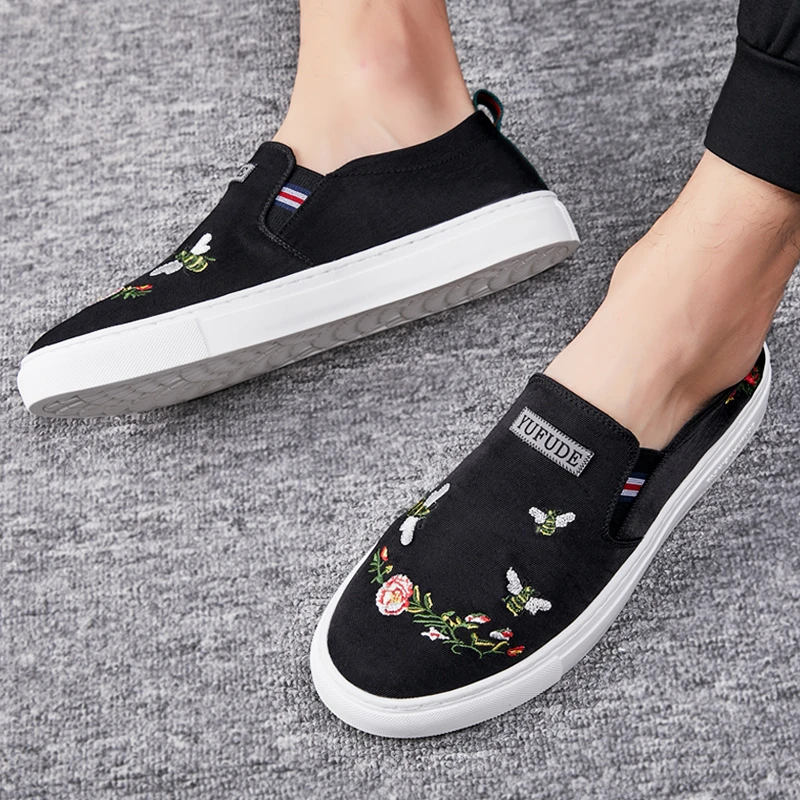 2024新款春季帆布鞋潮男低帮休闲潮流百搭一脚蹬懒人夏季透气板鞋