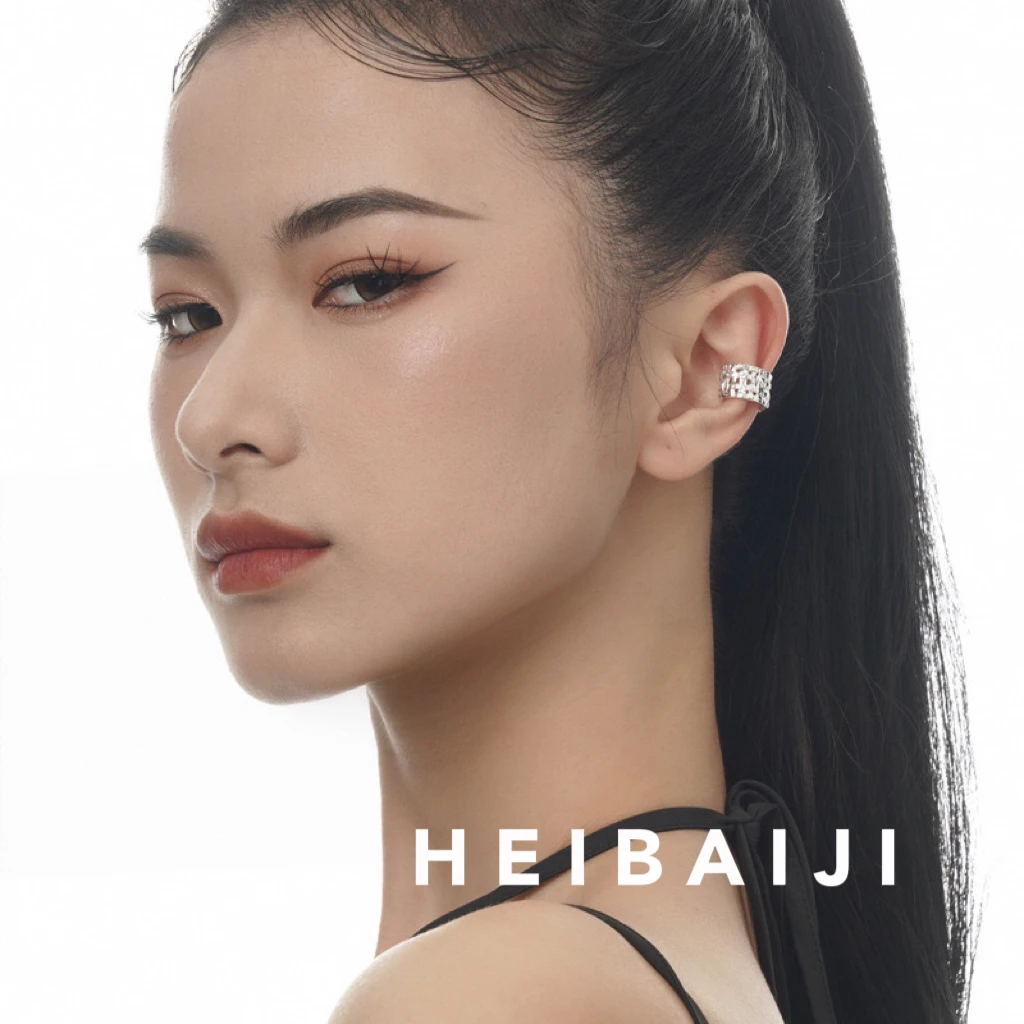 925银耳饰 ins风小众设计师篱笆耳骨夹S925纯银纹理感耳夹x27