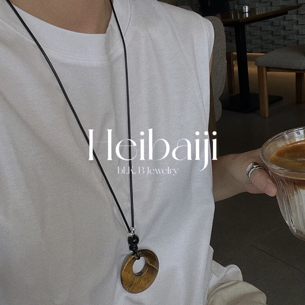 吊坠925银布艺 虎演石圆片手工925银圆珠黑码脑串珠长绳X24