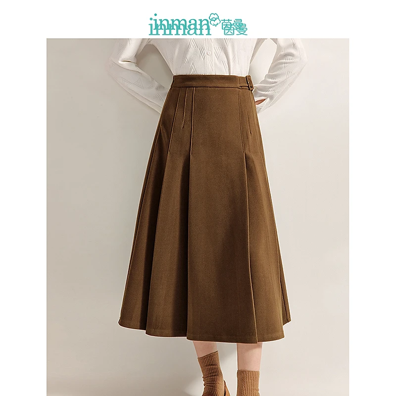 【商场同款】茵曼针织半身裙冬季女装新款加厚斜纹A字版裙子