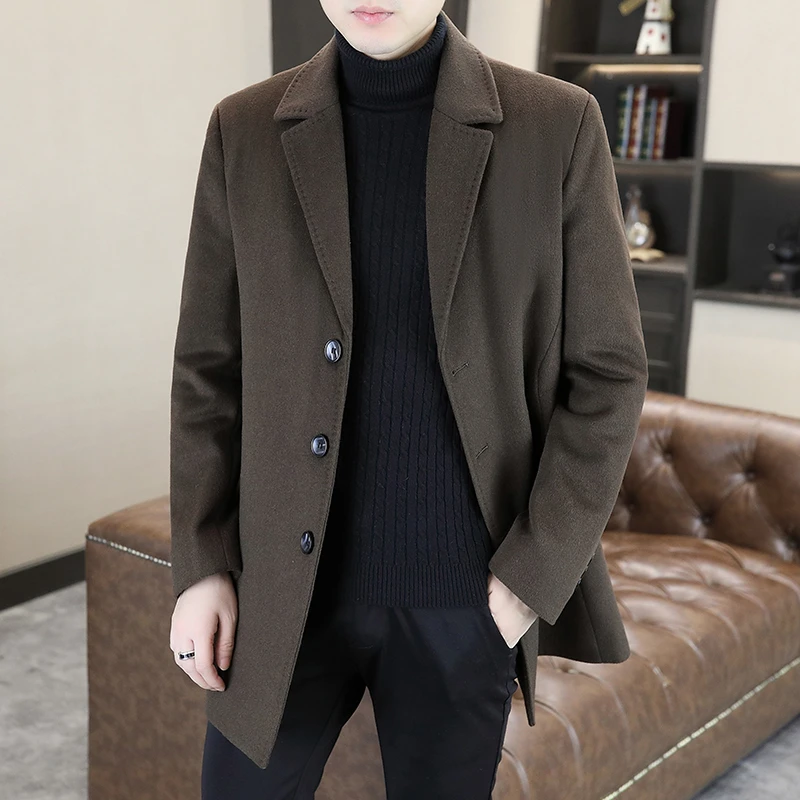 高档男士羊毛呢子大衣中长款毛呢外套西装领可拆卸内胆男装8017