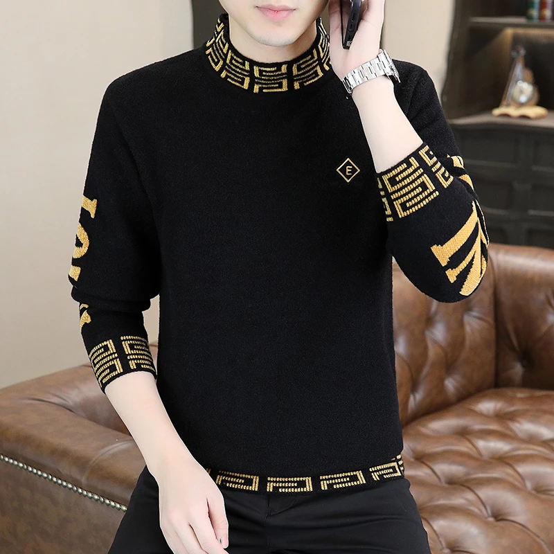 高档毛衣男气质秋冬季加厚保暖衣洋气打底时尚帅气针织衫毛线上衣