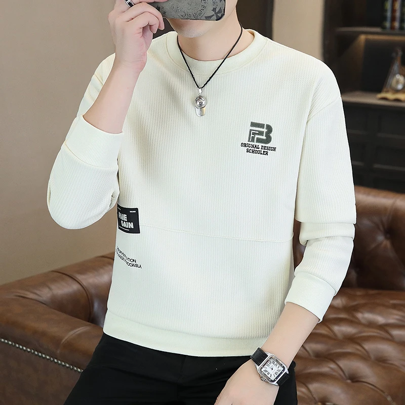 高档圆领刺绣卫衣男士秋冬季时尚休闲长袖T恤打底衫品质男装8618