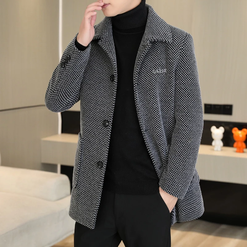 高档毛呢中长款外套男士冬季帅气加厚呢子大衣休闲品质男装8830