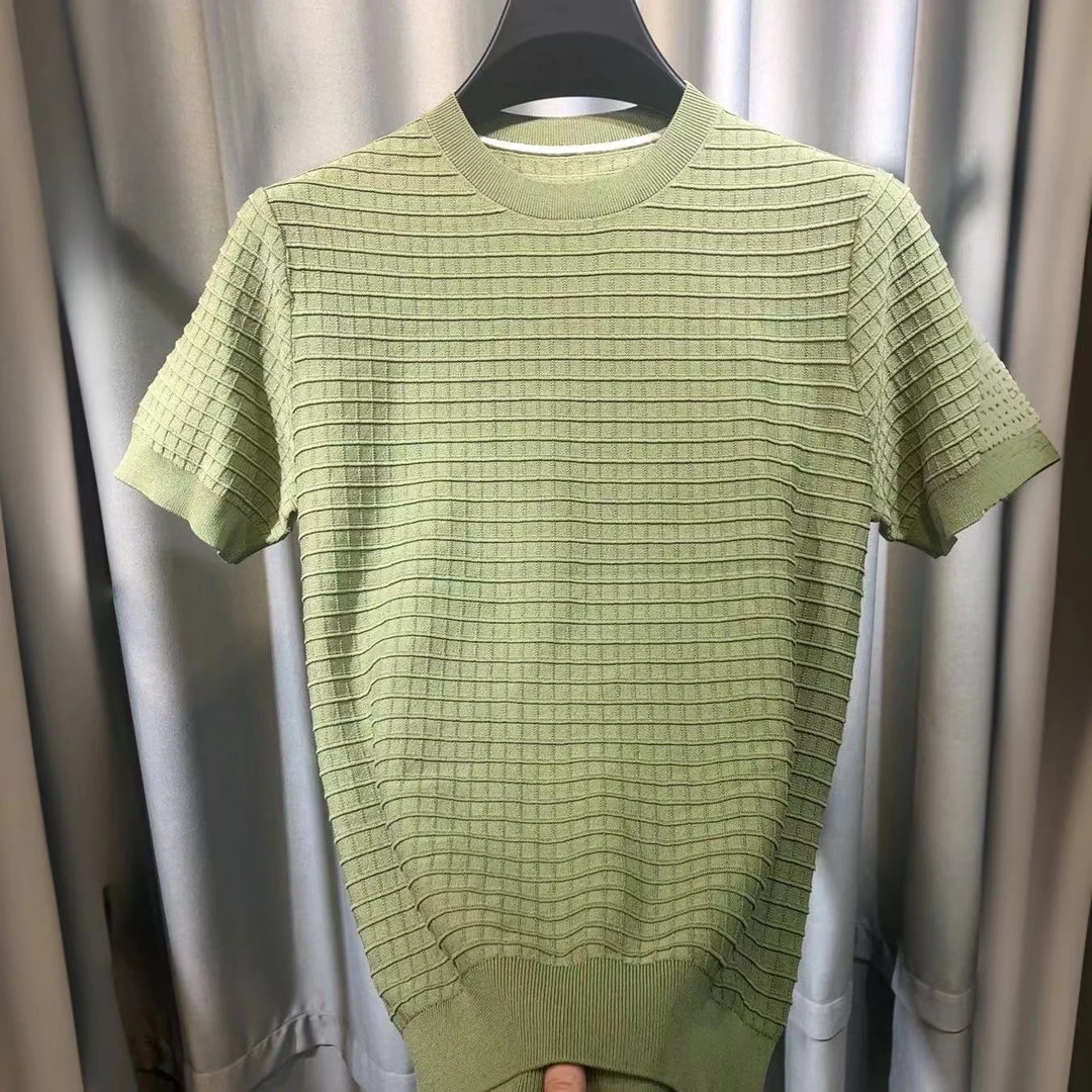 高档冰丝针织短袖T恤男伊力特夏季轻奢时尚休闲半袖体恤品质男装