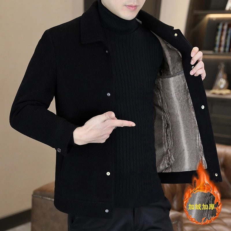 高档加绒加厚毛呢大衣外套男士秋冬短款时尚呢子大衣保暖男装8335