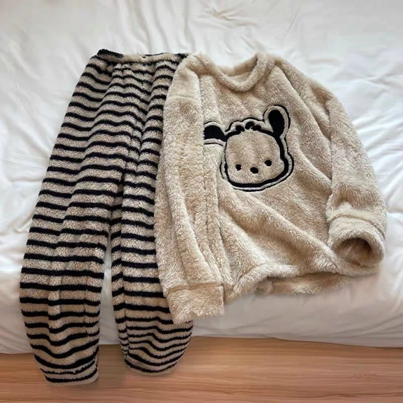 秋冬季睡衣少女珊瑚绒可爱帕恰狗加厚法兰绒保暖外穿家居服女套装