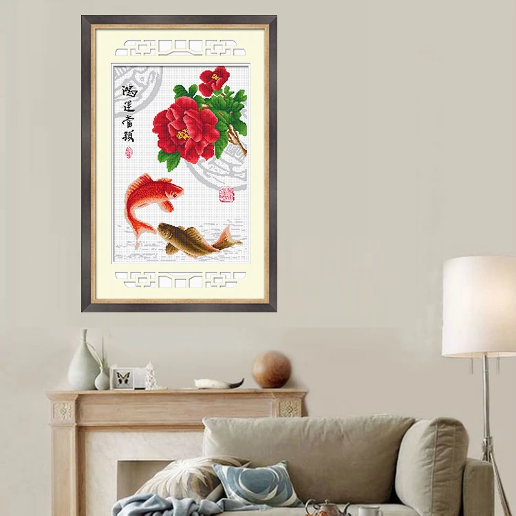 年年有余十字绣diy清新款2025金鱼手工刺绣小幅简单客厅批发小幅