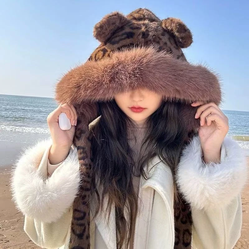 【D1850】豹纹小熊耳朵两件套