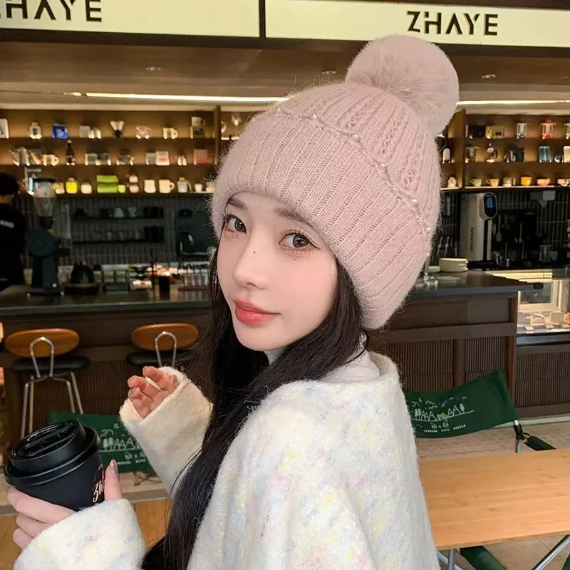 【D1410】小珠珠兔毛针织帽