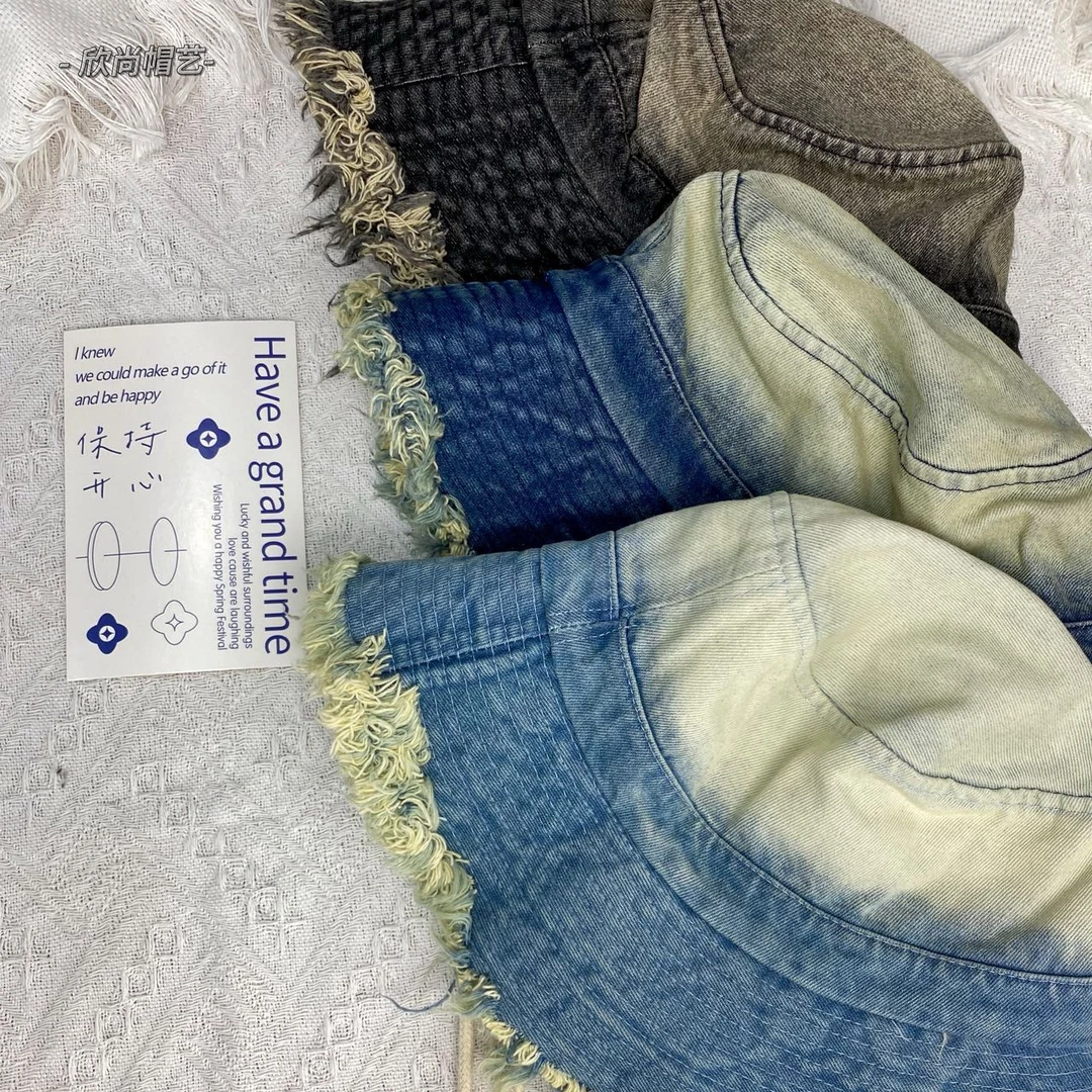 【220】头围可调节磨边牛仔渔夫帽