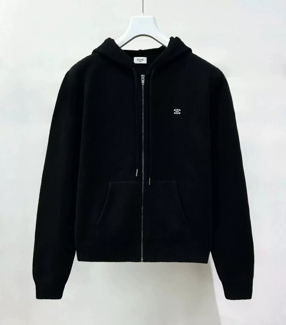 全新未使用 Celine/思琳 24凯旋门Logo刺绣羊毛拉链帽衫2AD5O048T