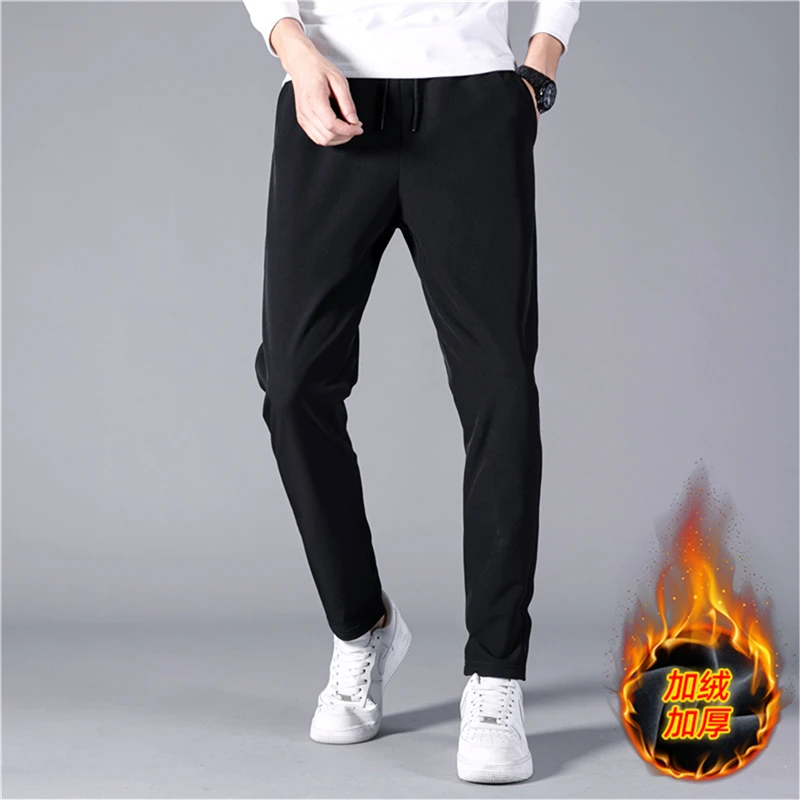 男士矮个子休闲裤秋冬九分加绒束脚裤韩版简约运动裤男宽松9分裤
