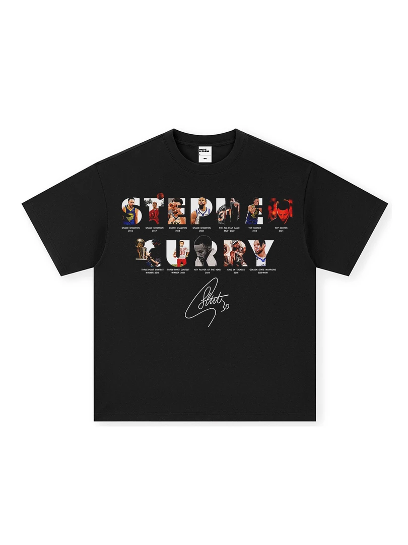 WZW美式篮球库里重磅直喷印花T恤潮男女宽松休闲上衣