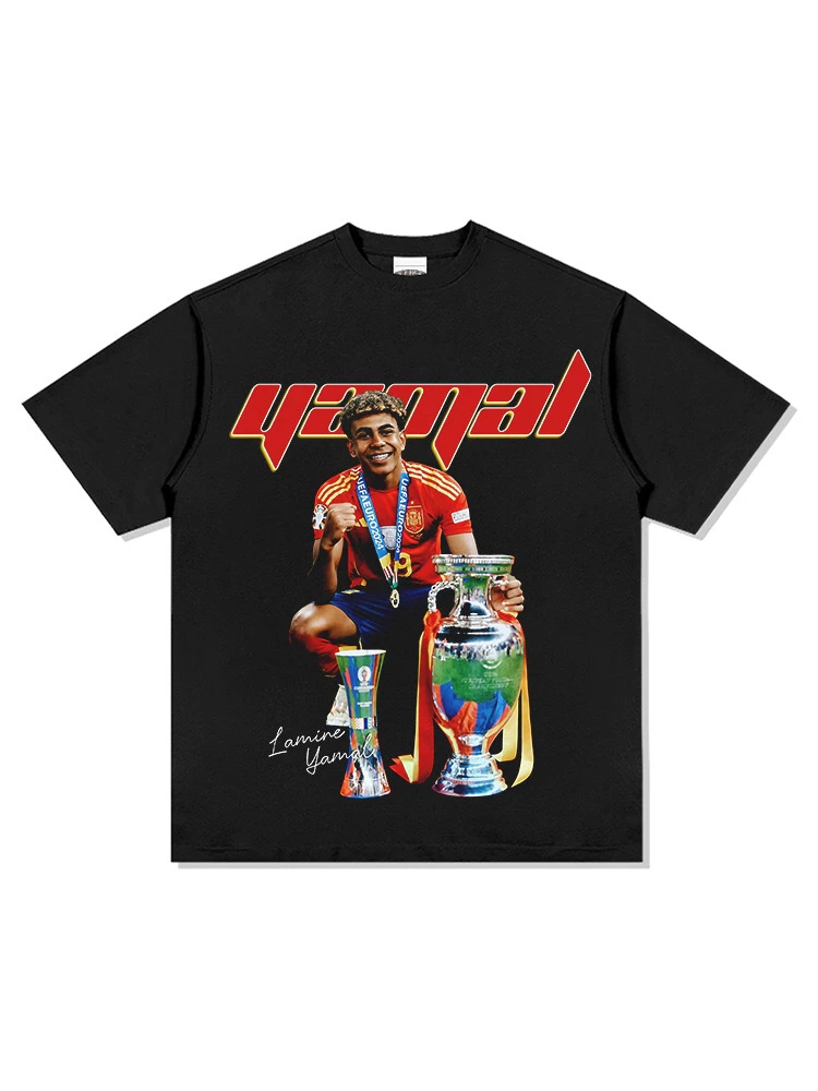 WZW美式足球亚马尔直喷印花短袖夏季T恤潮男女宽松休闲复古上衣