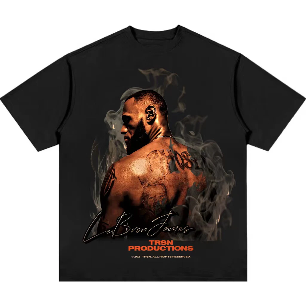 WZW美式篮球詹姆斯直喷印花长袖T恤水洗潮男女宽松秋休闲复古上衣