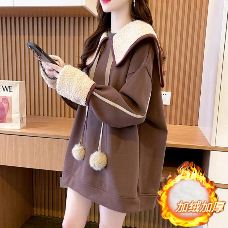 加绒加厚秋冬季卫衣女新款爆款加绒大码洋气孕妇装韩版宽松百搭女