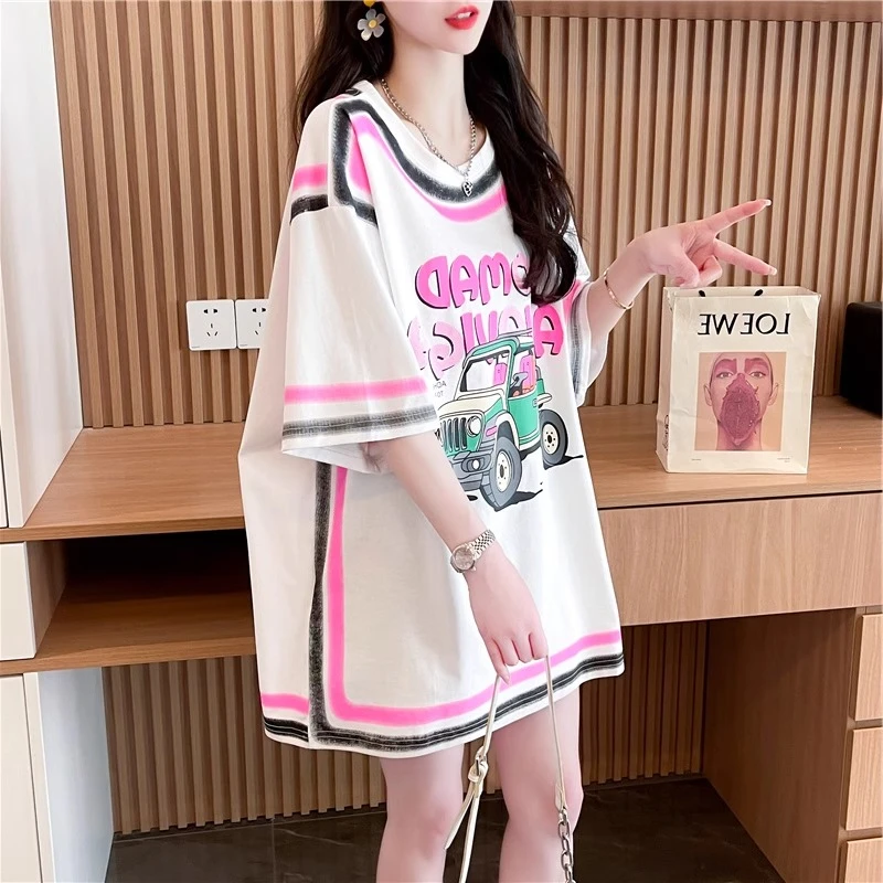 设计感小众短袖t恤大码女装洋气减龄夏季宽松高级感纯棉上衣ins潮