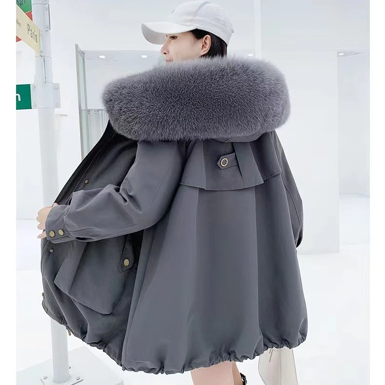 特价派克服女冬新款兔兔内胆可拆卸中长款外套宽松
