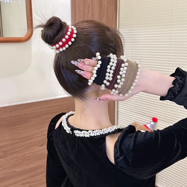 珠珠小香风扎马尾头绳发圈不勒发手工定珠加宽发圈柔软防滑
