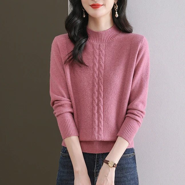 长袖针织衫半高领套头保暖毛衣2024秋冬新款时髦洋气减龄打底上衣