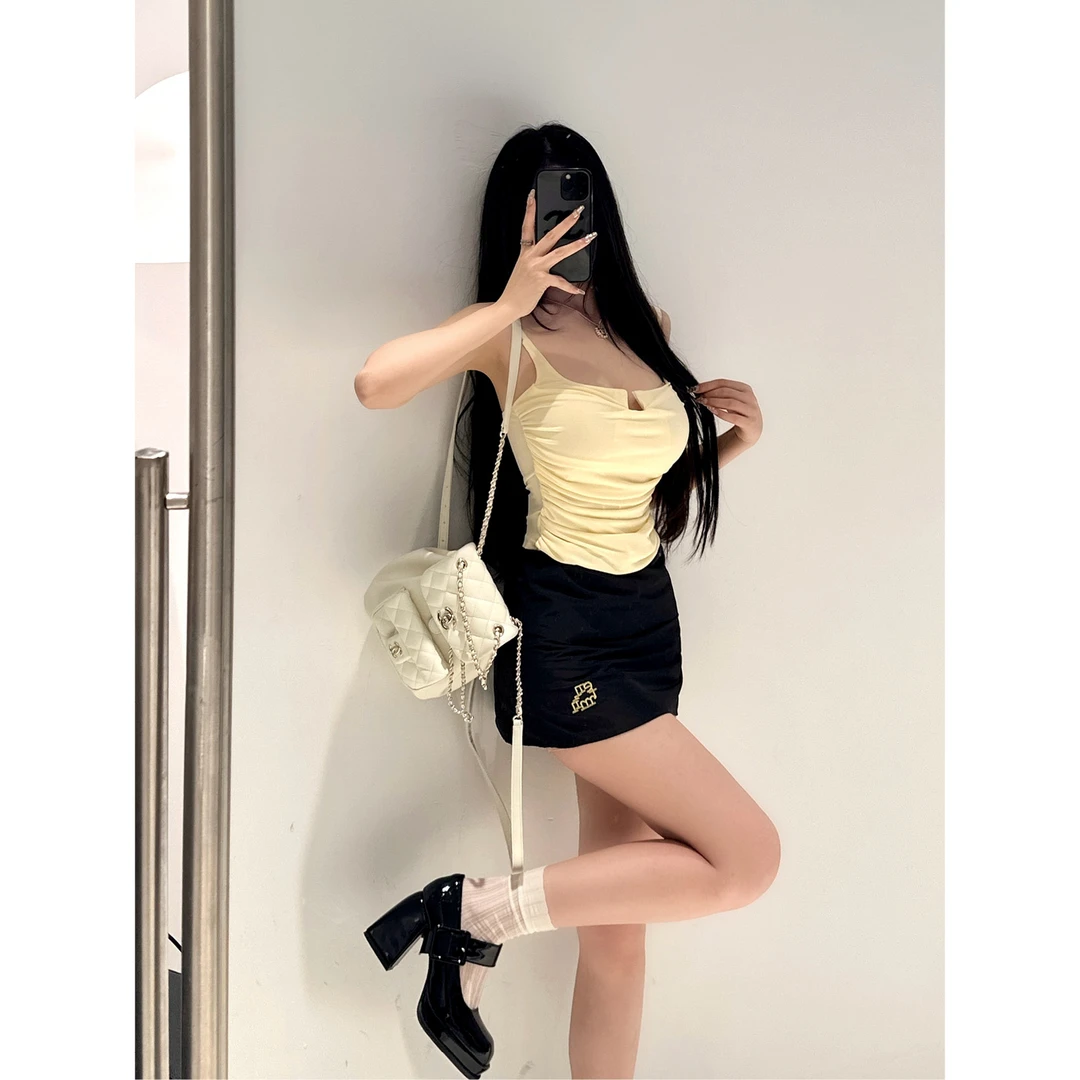 M5364红色半身裙女2024年夏季新款刺绣高腰小众a字ins短裙