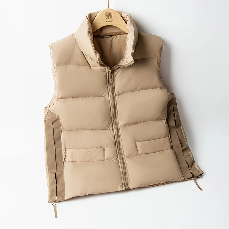 【专属】奢瑾羽绒服开叉马甲女立领侧边拉链韩版白鸭绒LL