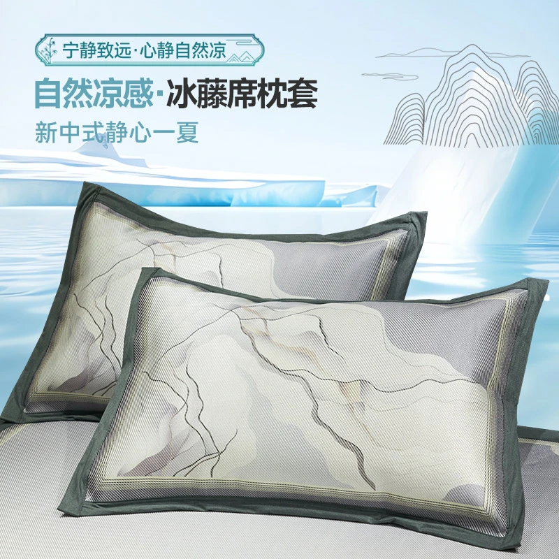 新中式藤席成人枕头套中国风枕套信封式透气冰凉48X74cm一对装1只