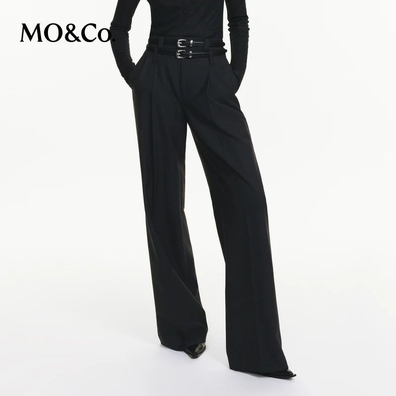 MOCO秋含绵羊毛简约高腰西裤休闲裤附双腰带MBC3PATK04