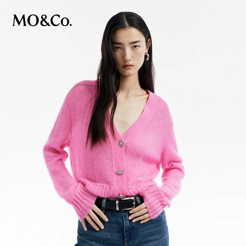 【流光风】MOCO春精致钻扣软糯短款针织开衫MBD1CAR018