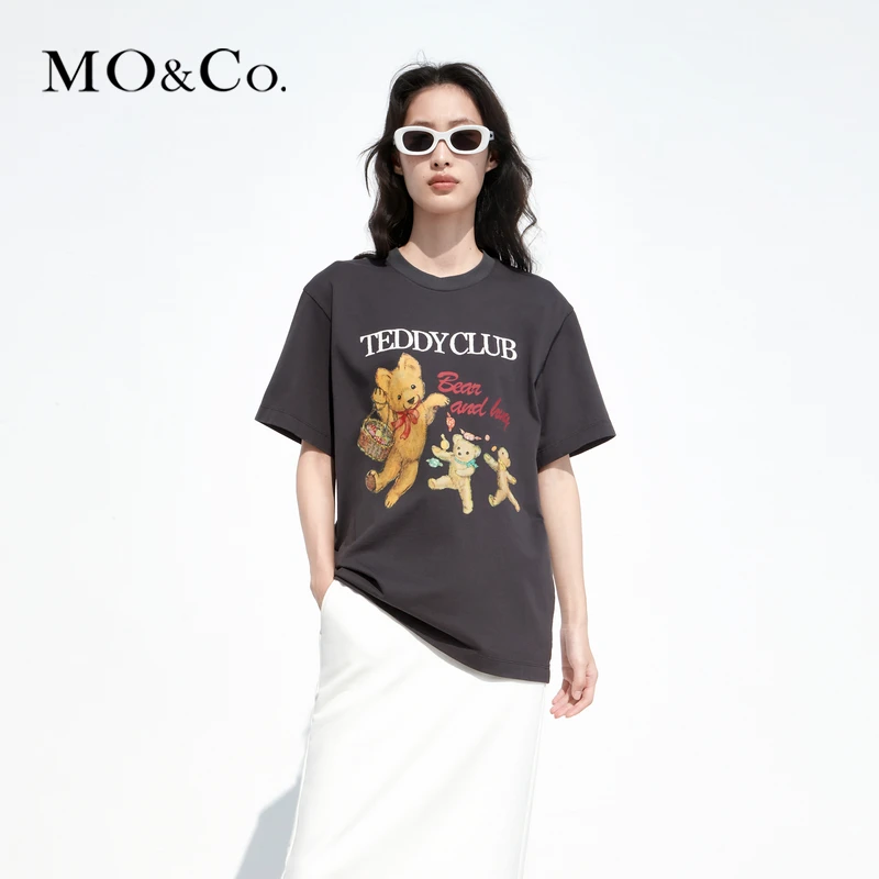 MOCO夏季小熊印花短袖圆领宽松棉质T恤美式复古MBC2TEET10