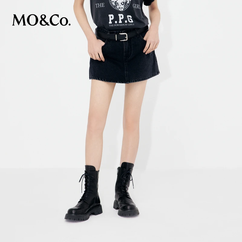 MOCO夏季洗水黑色中低腰牛仔裤裙裤短裤美式MBD2SOTT08
