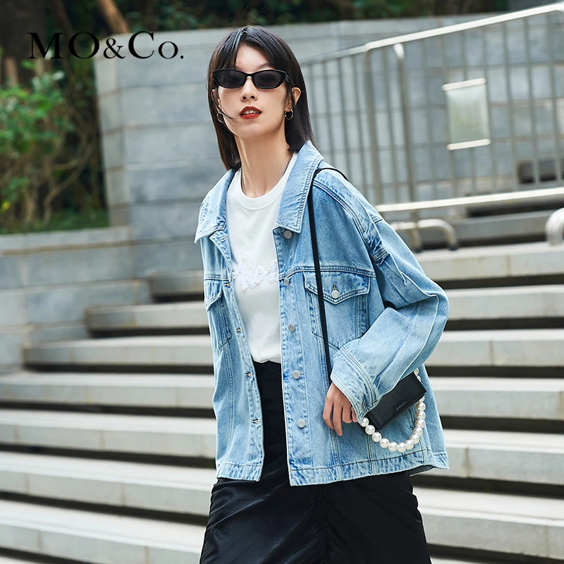 MOCO春季洗水解构设计感宽松牛仔夹克短时尚外套MBB1JKTT14