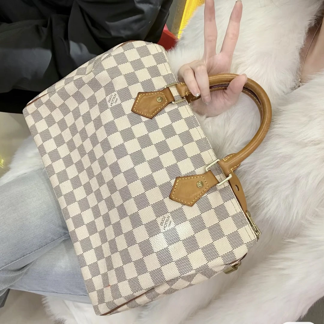 95新 LouisVuitton/路易威登 LV白棋盘格25手提972984