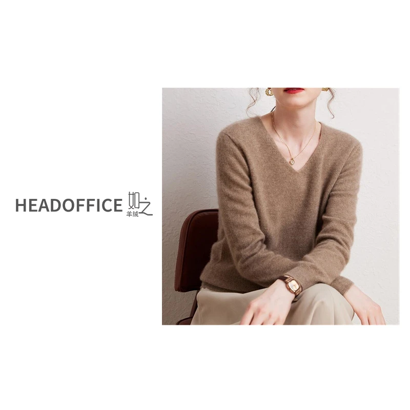 『价格已开』经典打底系列 一线成型V领山羊绒衫女短款鸡心领内搭