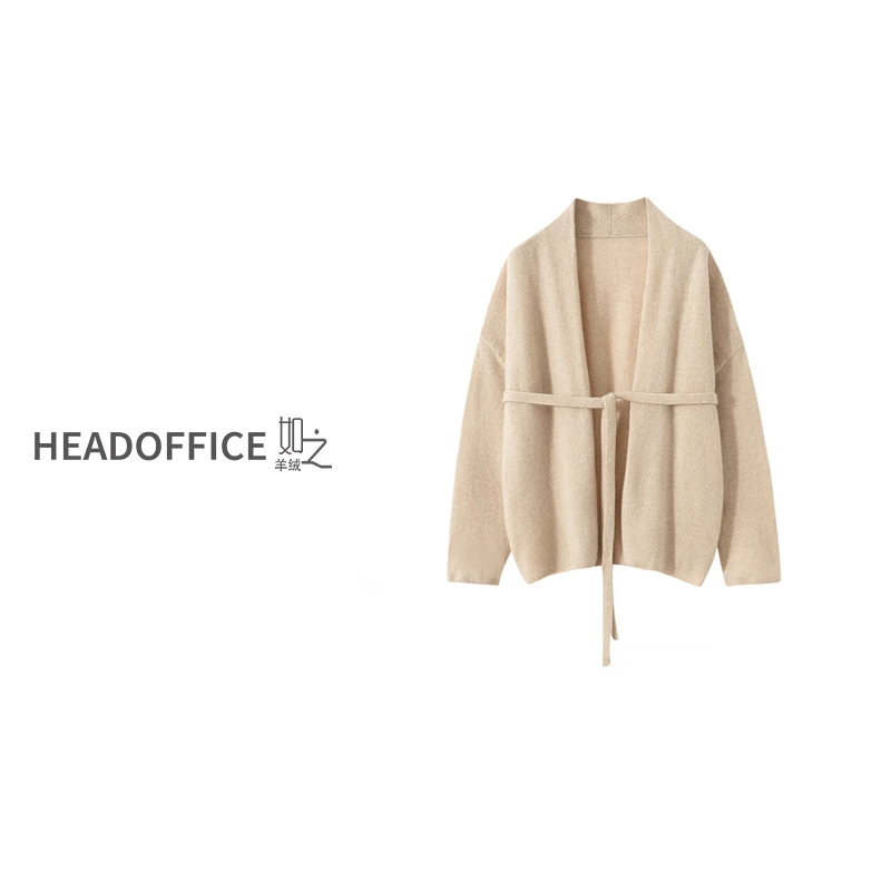 『价格已开』内卷领浴袍系带无扣V领100山羊绒开衫女休闲时尚外穿