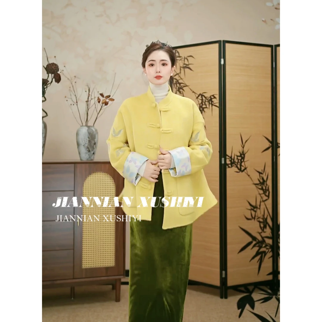 见年【岁檀】双面羊毛大衣新中式国风红人上新盘扣上衣外套X1021