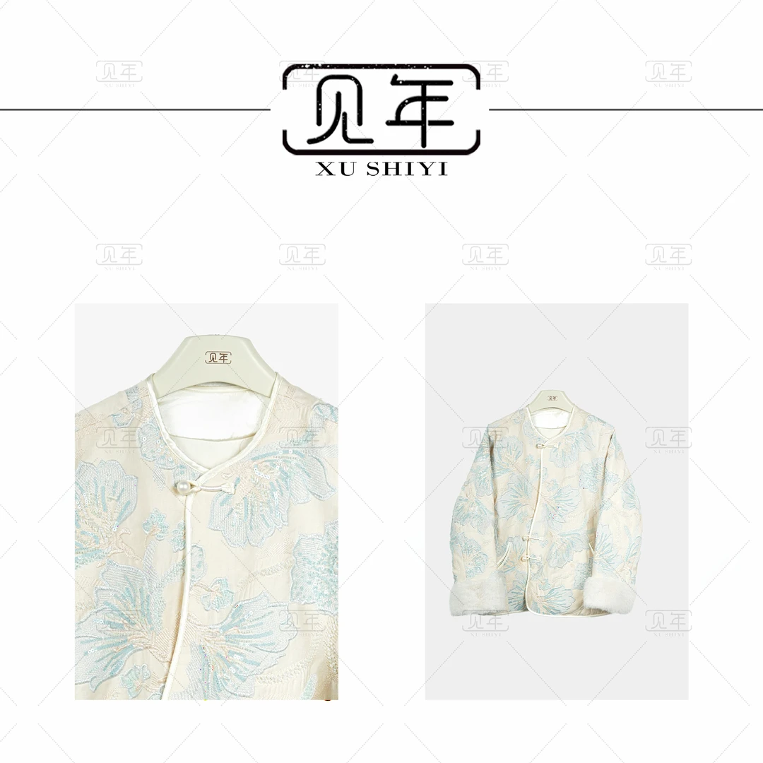 见年【洛璃】90白鸭绒羽绒服新中式秋冬穿搭刺绣钉珠上衣外套F8559