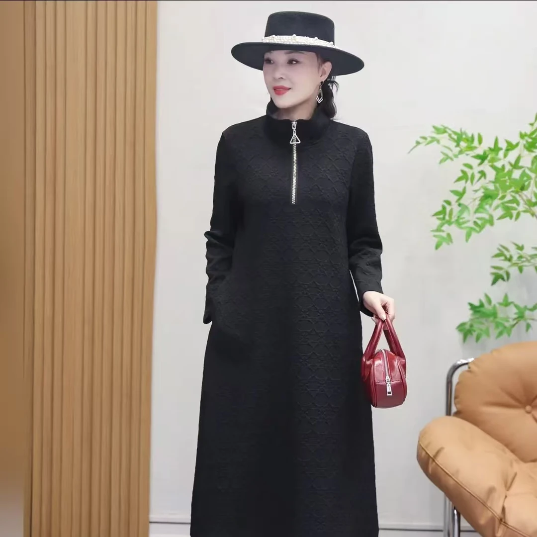 金金定制【半拉链】加厚时尚显白减龄亲肤气质宽松连衣裙657